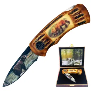 KN 978-B 4" Wildlife Gift Box Bear Lockback Folding Knife