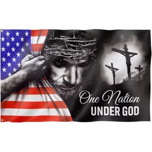 Patriotic American Flags, 4th of July Decorations, 250th Anniversary, One Nation Under God American Flag - Double Sided, Heavy Duty Canvas - Decorations for Home, Outside, Indoor, Outdoor Decor Flag with Grommets