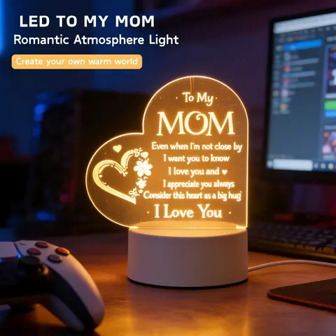 Engraved Night Light, Customizable LED Lamp, LED Atmosphere Lights, Decorative Atmosphere Lamp, Led Decoration Lamp, Night Lighting, Perfect Gift for Mom from Daughter or Son, Ideal Birthday, Christmas & Mother’s Day Present