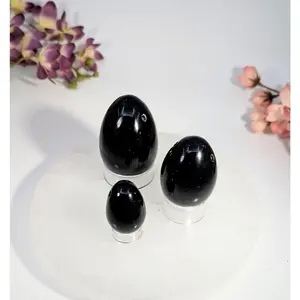 Black Obsidian Yoni Egg with Hole 1 1.5 2 Inches