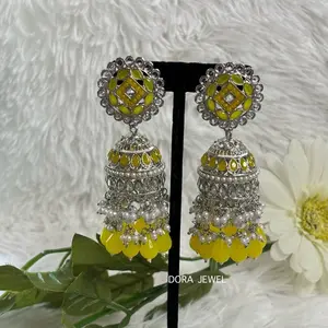 Large meenakari jhumki earrings, silver plated jhumki earrings, trending Indian jhumki earrings for any occasion.