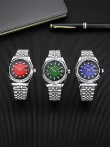 RICECGO Men's Business Quartz Watch Featuring a gradient dial with sparkling rhinestone hour markers, this full-steel timepiece blends lightweight luxury with vintage charm—a standout choice for daily business wear.