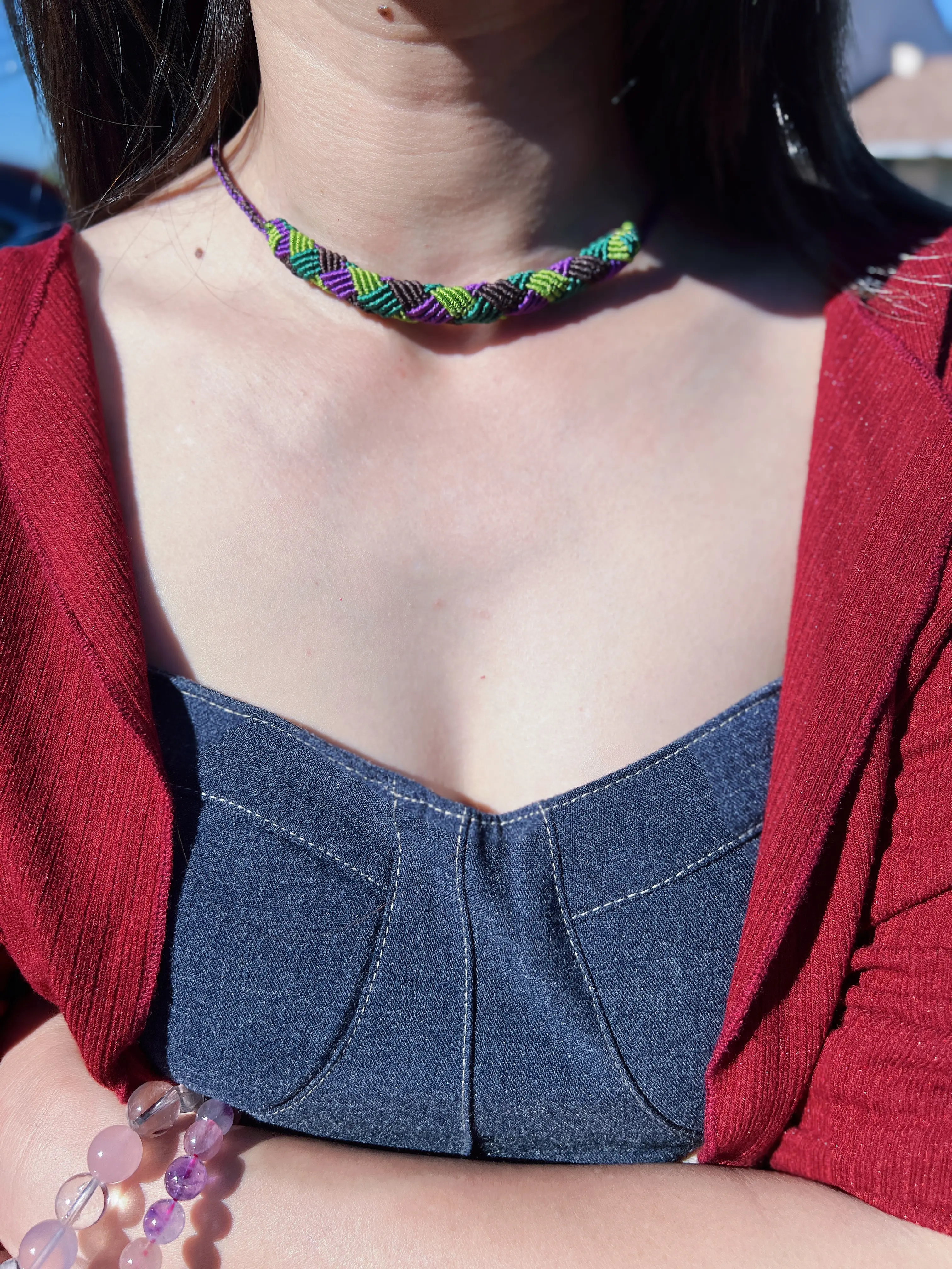 Multicolor Braided Choker Necklace,Tribal Rope Choker,Handmade macrame Necklace,Statement Necklace,Bohemian style Necklace,Gift for her
