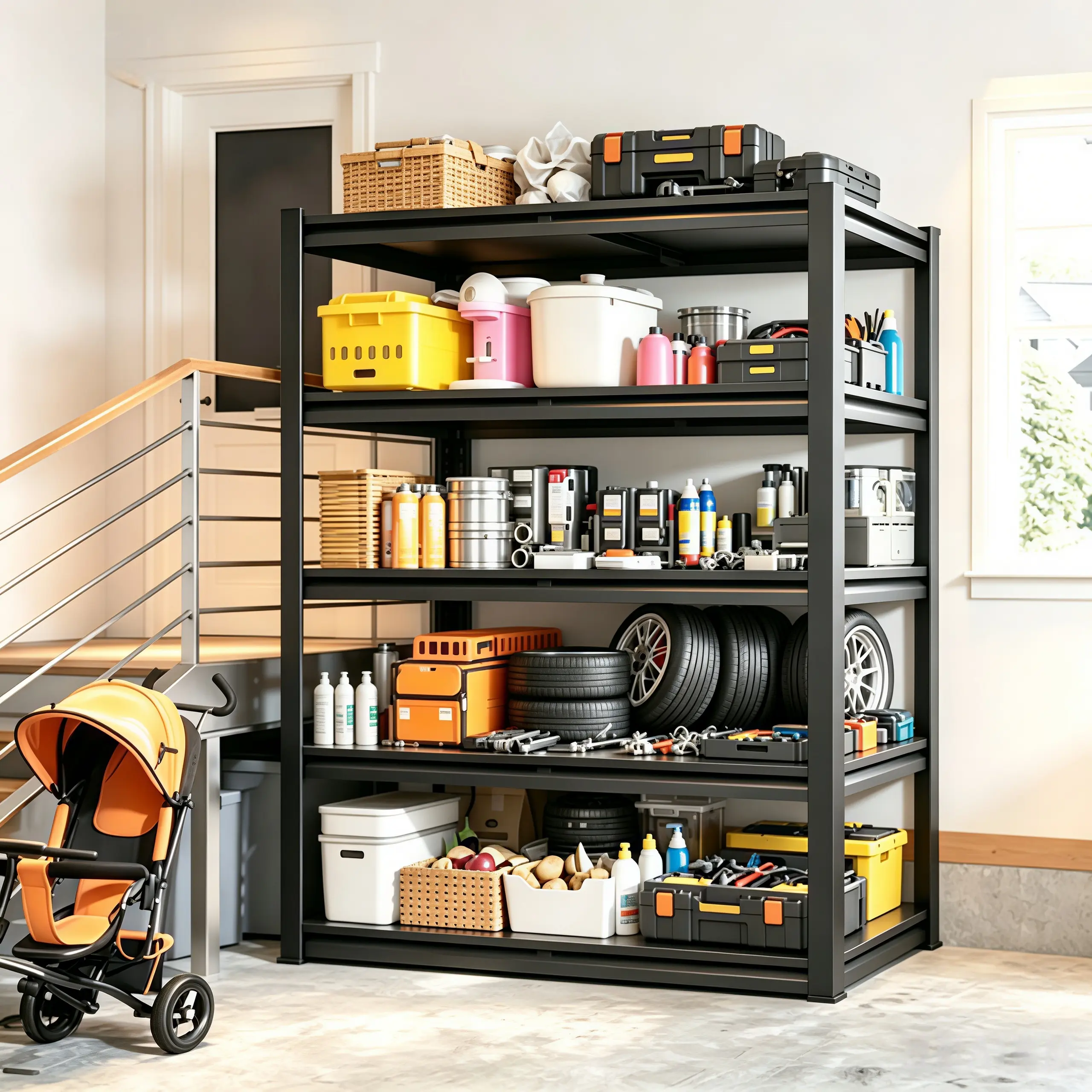 72" Heavy Duty Metal Garage Shelving Unit, 2500 LBS Capacity 5-Tier Detachable Adjustable Industrial Shelves for Warehouse, Basement, Black