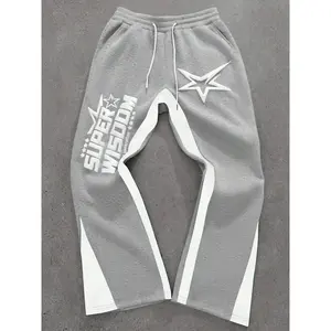 Retro oversized star patterned flared sports pants, heavyweight contrasting wide leg jogging pants, suitable for holidays and street fashion, comfortable and loose sports pants, fitness pantsRAIMENTRY