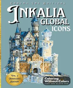 Inkalia: Global Icons – Reverse Ink Tracing Coloring Book for Adults & Teens: Trace 37 World Landmarks Using Just One Black Pen – A Travel-Sized