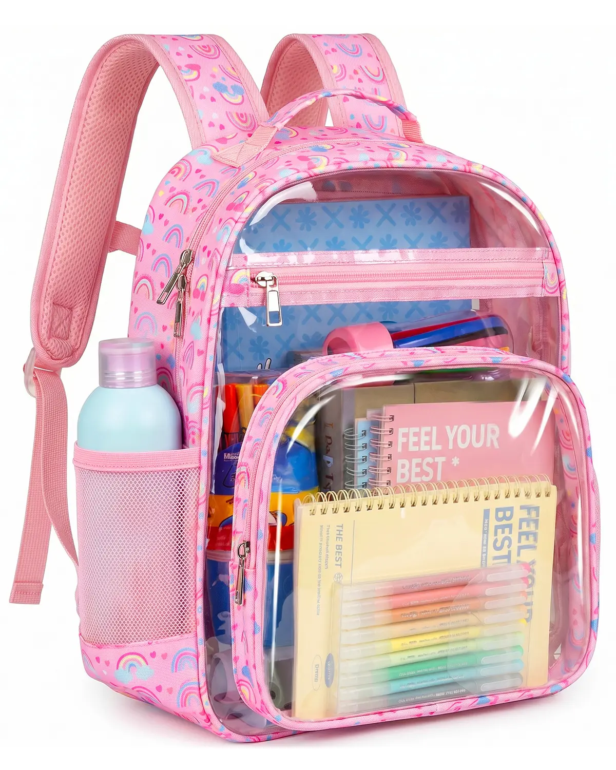 Clear PVC Backpack with Rainbow Dinosaur Pattern, Large Capacity Multi Pocket Schoolbag for Boys and Girls, Lightweight Casual Backpack for Vacation, Outdoor Activities, Travel, Daily Use