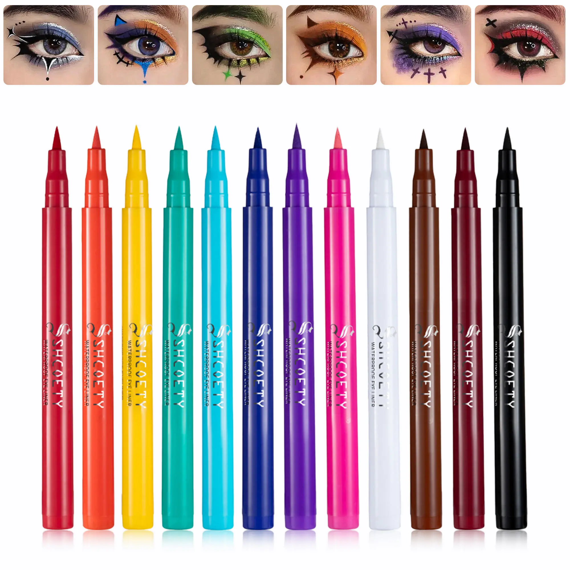 12 PCS Matte Liquid Eyeliner Set Rainbow Neon Waterproof Smudgeproof Long Lasting Gel Eye Liner Christmas Gift Kit for Women All Skin Types Lipliner