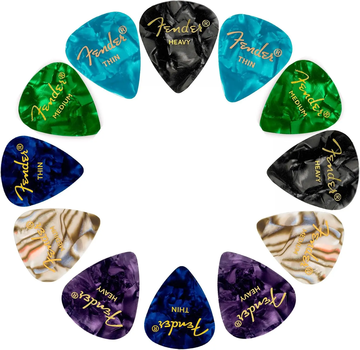 Fender Premium Picks Sampler - 12 Pack Includes Thin, Medium & Heavy Gauges (Austin Bazaar Exclusive)