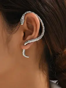 Snake Design Earrings, Punk Style Earrings for Women & Girls, Fashion Jewelry for Party, Daily Decor, Trendy All-match & Exquisite Jewelry for Birthday Gift, Snake Earcuff with Stud Post