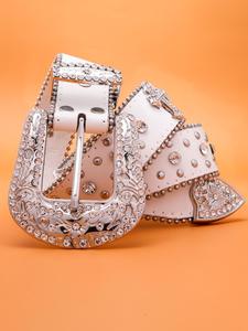 punk rhinestone & cross decor designer studded belt buckle for jeans, summer 2024 new trendy y2k cross western belt for women & men, casual waistband for party & back to school, for fall