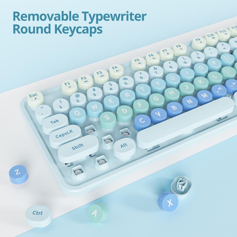 Wireless Keyboard and Mouse Combo, Cute Keyboard and Mouse, Full Size Typewriter Keyboard with Number Pad, Retro Round Keycaps, USB 2.4GHz Connection for Windows PC Laptop