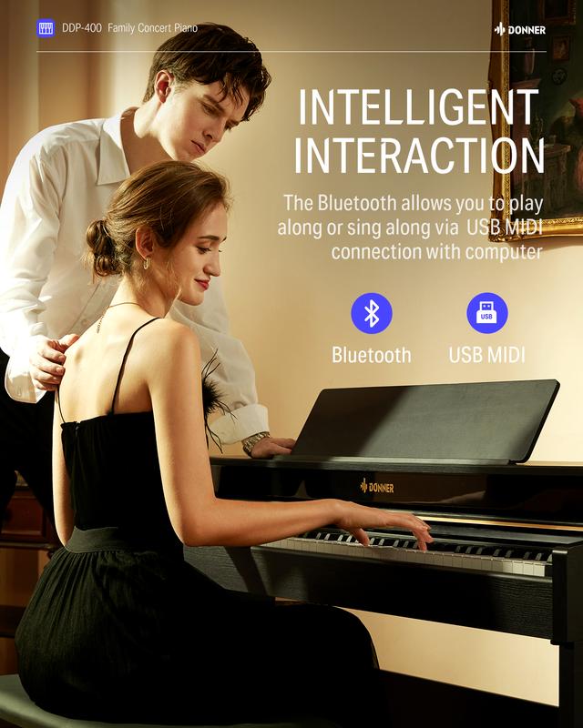 Donner DDP-400 Professional 88-Key Progressive Hammer Action Weighted Upright Digital Piano with Extended Speaker Cabinet