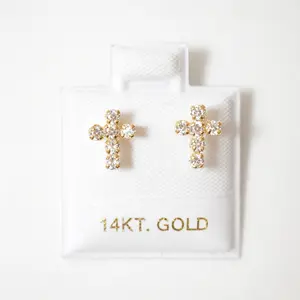 14k Solid Gold - Everyday Cross Studs - Screw Backs