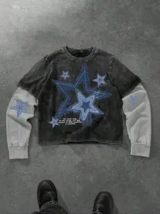 Men's New Long Sleeve Patchwork Two-Piece Casual Fashion Street Style Comfortable Outdoor Campus Wear, Fall & Winter Fitted Short Top