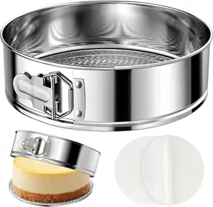 9 Inch 304 Stainless Steel Springform Pan with Removable Bottom, Nonstick Round Spring Form Cheesecake Pan with 30 count  Paper Liners