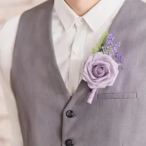 TINGE TIME Boutonniere for Men Wedding, Set of 10, Groom and Best Men Boutineer Suit Decor for Wedding Ceremony Anniversary, Formal Dinner Homecoming and Prom (10pcs, Lavender & Plum)