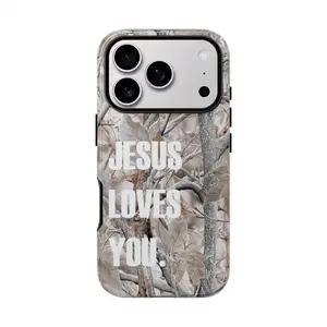 Realtree White Camo Phone Case with Inspirational Jesus Loves You Message for IP 17/16/15/14/13/12/11 Pro Pro Max &  Samsung Galaxy S25 |   Anti-drop Shockproof Tough Protective Cover |   Durable Outdoor Hunting Style Faith-Based Design designer, Accessor