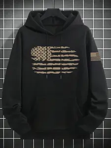 Men's National Flag Print Hoodie, Casual Sporty Commuter Multifunctional Sweatshirt, Street Style Daily Wear, Fall & Winter Fashion