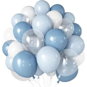 12 inch Dusty Blue Blue White Clear Balloons Light Blue Macaron Matte Transparent Balloons for Birthday Party Wedding Baby Shower Bridal Party Decorations
