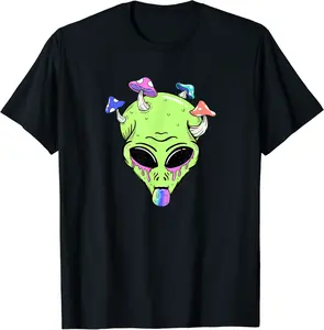 Trippy Alien and Psychedelic Mushroom T-Shirt - Gabrielcru Shop 65B09C4599N4