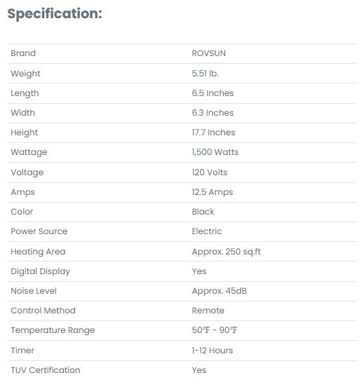 [TOP RATED - FLASH SALE] ROVSUN 17" High 1500W 120V Electric Tower Heater