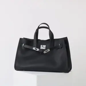 2026 New Arrival | Genuine Leather Minimalist Tote Bag, Large Capacity Multi-Pocket Design | Urban Luxury Commuter Shoulder Bag for Women | Silver-Tone Hardware, Magnetic Closure | Soft Suede Lining, Fits 14-inch MacBook | Daily Casual Chic Handbag