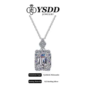 【8.24 Little Perfume】1CT Baguette Emerald Cut Necklace vvs Synthetic Moissanite Necklace in 925 Sterling Silver