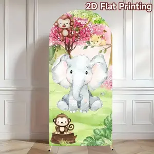 Jungle Safari Birthday Party Arch Backdrop with Elephant and Monkey Animal Theme Photography Background, Wedding, Birthday Party, Baby Shower
