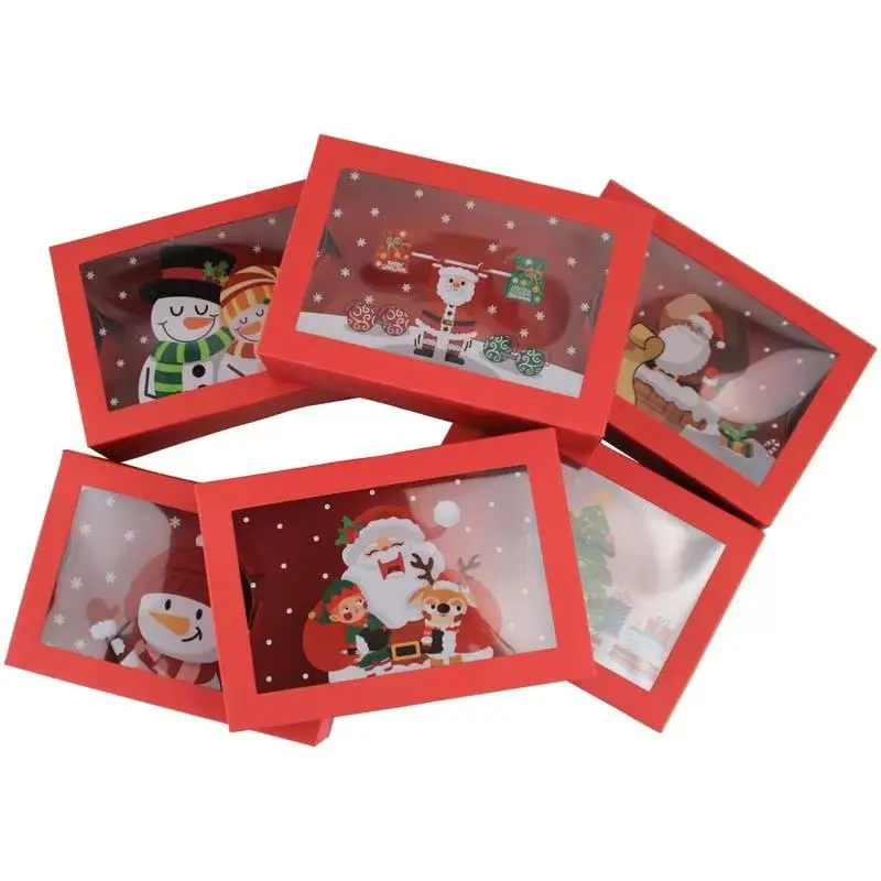 Cardboard Christmas Gift Boxes, 6/12 Pack, Premium Gift Box, Cartoon Reindeer & Tree Design, Transparent Window, Perfect for Holiday Party Favors, Party Gift Packs