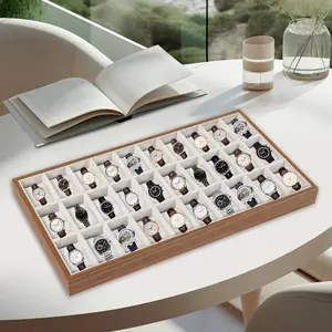 30 Compartment Modern Watch Box, Wood Grey Velvet Jewelry Organizer for Bracelets Necklaces Rings, Gift for Women Men (Mother Wife Husband)