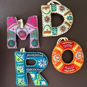 Handmade Felt Embroidered Initial Ornaments