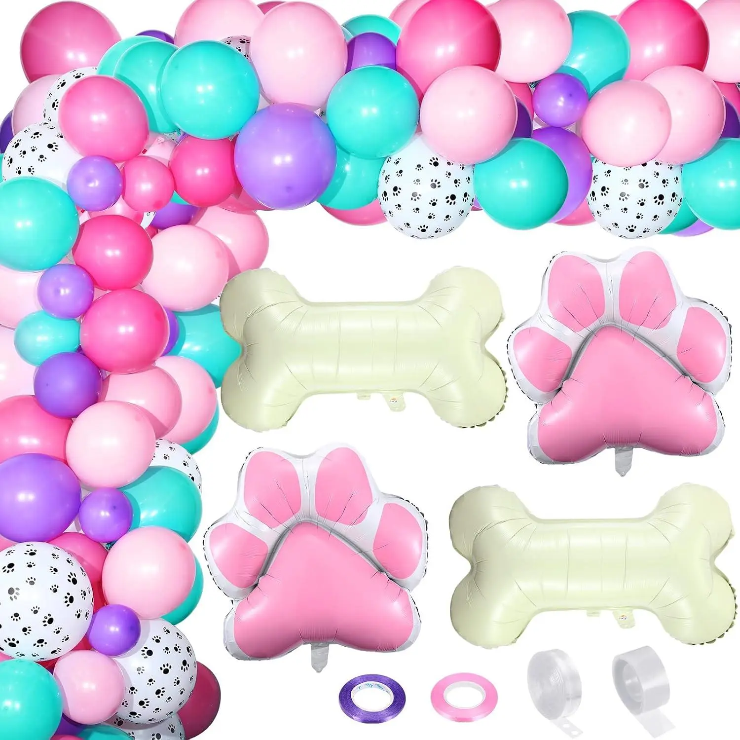 164 Pcs Paw Printed Balloon Garland KitDog Paw Balloons Colorful Latex Balloons With Dog Paw Bone Shaped Aluminum Foil Balloons For Boy Girl Birthday Party Decorations (Fresh Colors)