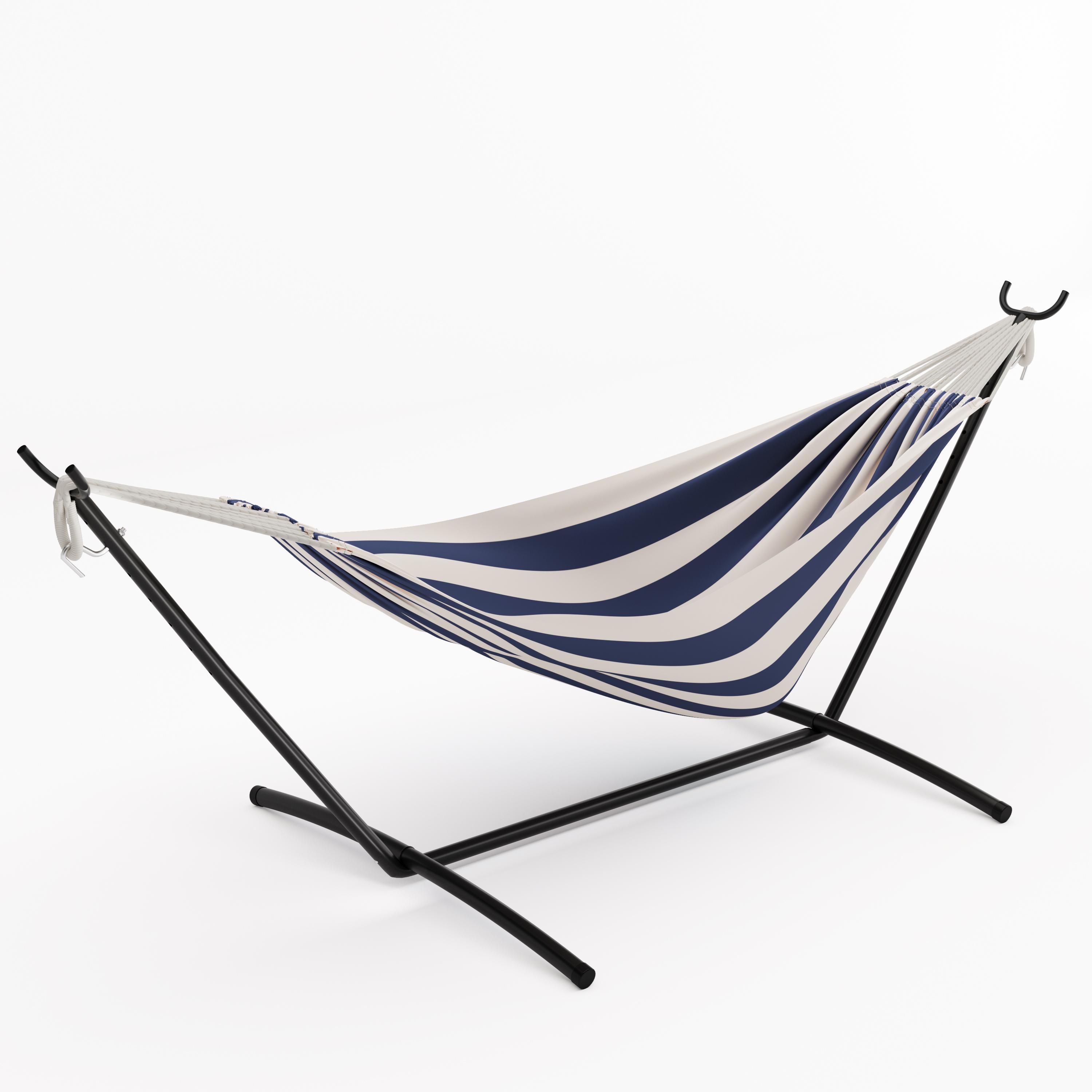 Double Hammock with Steel Stand, Indoor Outdoor Bed w/Carrying Bag, 2-Person Capacity Double Hammock with Stand – 450 lbs Capacity – Adjustable Two-Person Outdoor Hammock Chair – Sturdy Steel Frame, Thick Cotton Ropes, Portable Carry Bag
