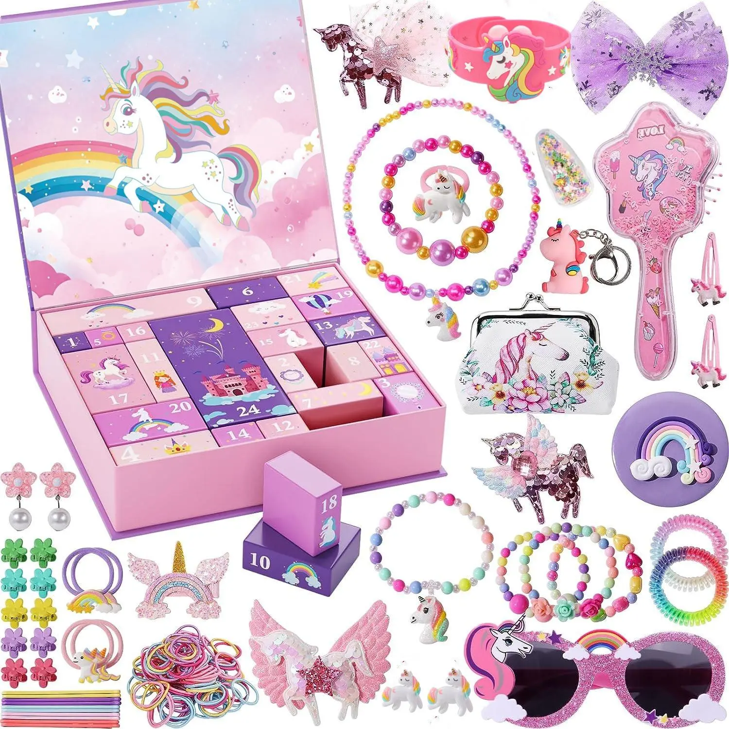 2026 New 24-Piece 2D Flat Christmas Countdown Calendar, Girl's Ice Age Dinosaur Set, Perfect Holiday Gift, Unicorn, Model Y69