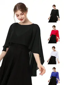 Women's Chiffon Lightweight Poncho Shawl Cape, Colorful & Plain Design, Ideal for All-Seasons, Fitted Style, Essential Accessory for Outdoors