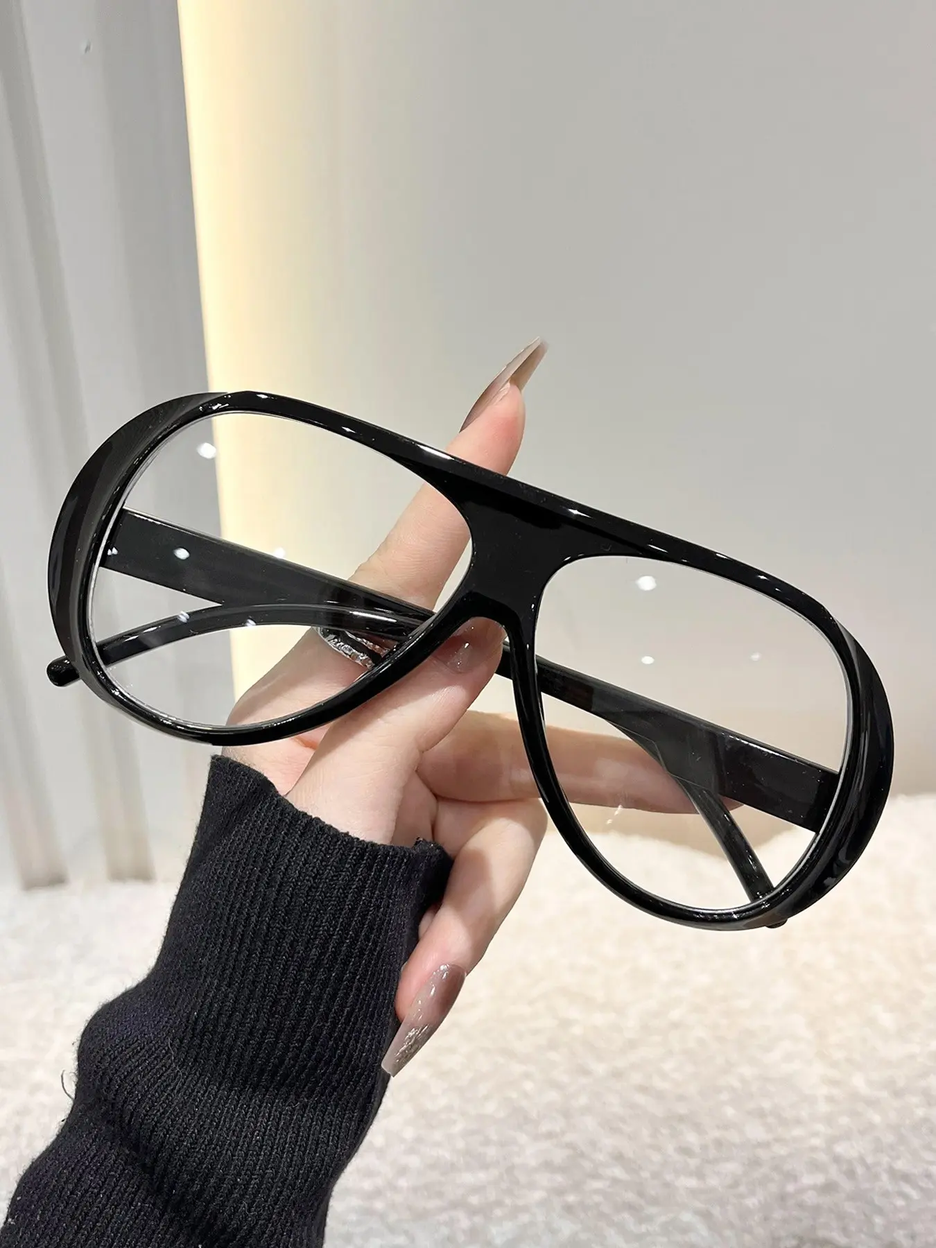 Large Size Single Piece Transparent Lens Glasses, Simple Decorative Fashion Eyewear, Stylish Trendy Eyewear, Unisex Wide Frame Design, Trendy Frames, Polycarbonate Lenses, All Seasons, Trendy Casual Eyeglasses, Trending Glasses