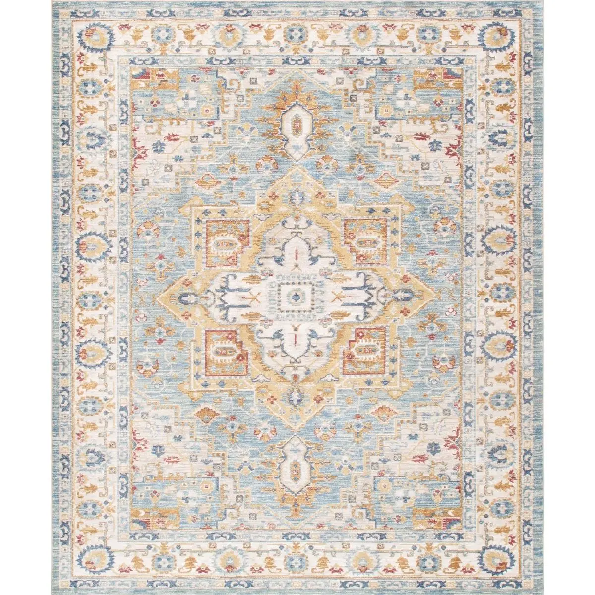 Pasargad Home PFH-02 Power Loom Polypropylene Traditional Area Rug, Light Blue Heritage Design, 3x5 ft, Room Decor, House Decor for Indoor Rooms