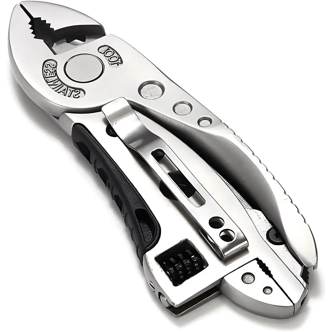 Multitool Wrench With 7 Tools/Pliers/Wire Cutter/Screwdriver with Pocket Clip, Portable Adjustable Pocket Folding Multi Tool Survival Emergency Gear Assembly for Outdoor Hunting and Hiking