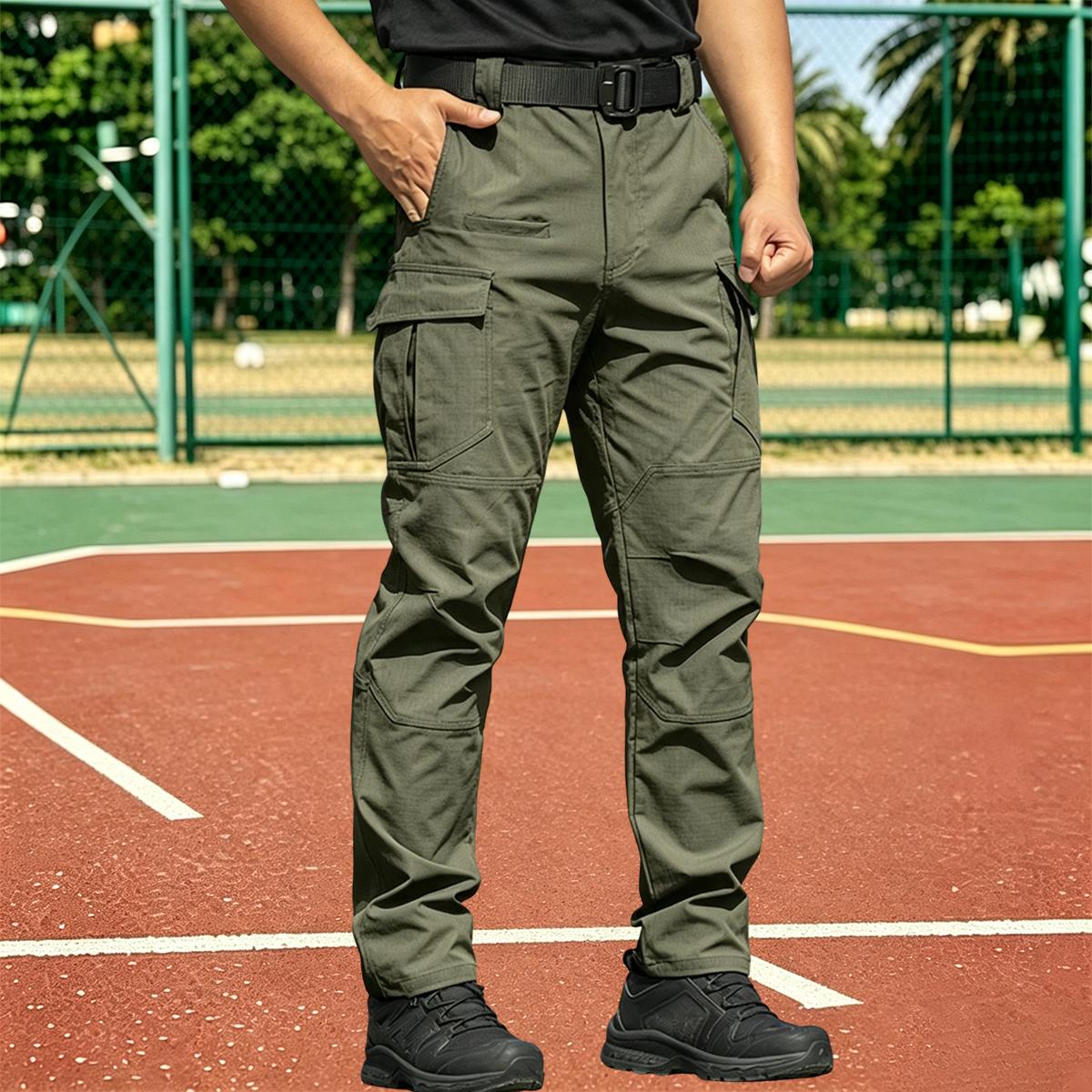 Men’s new multi-pocket tactical cargo pants—large-capacity side cargo pockets with zippers, drawstring waist; comfortable long outdoor sports pants for spring and autumn; casual workwear suitable for everyday wear and outdoor activities.