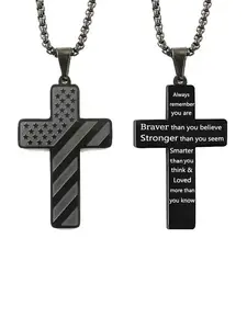 American Flag Cross Pendant Necklace, Stainless Steel Jewelry for Party, Daily Clothing Decor, Trendy All-match & Exquisite Jewelry for Birthday Gift, Cross Charm Necklace, Coptic Cross Necklace