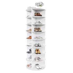 8-Tier Rotating PVC Board Shoe Rack, 23.7x23.7x72.44in Spinning Storage Organizer, Holds 32 Pairs, Tool-Free Assembly, Space-Saving for Entryway Closet, Home Decor