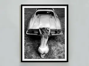 Woman on Classic Car Poster, Black and White, Fashion Photography, Feminist Print, Sexy Wall Art, Teen Girl Bedroom Décor