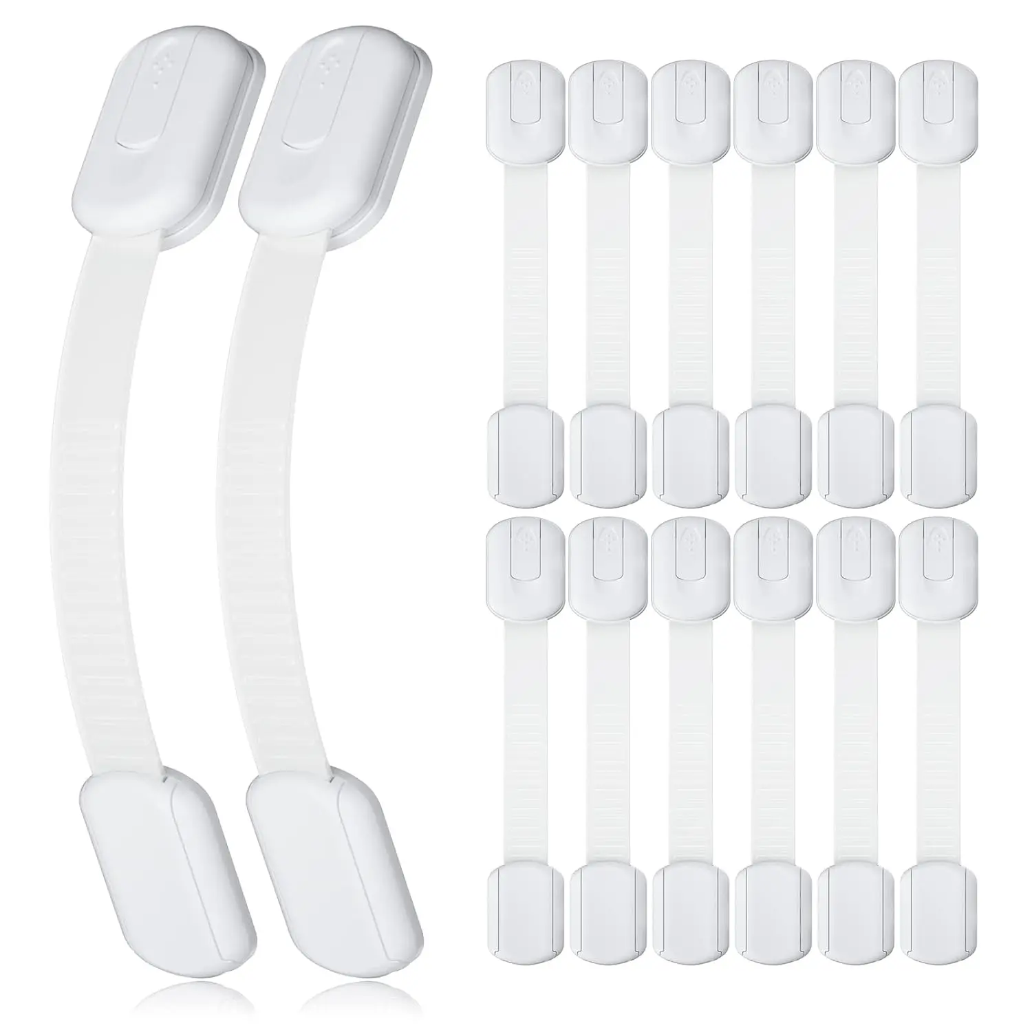 14 Pack  Proof Cabinet Latches, Childproof Drawer Latches with 12 Extra 3M Adhesives, Adjustable No Drilling  Safety Cabinet Locks Straps  Drawer Locks for   Safety