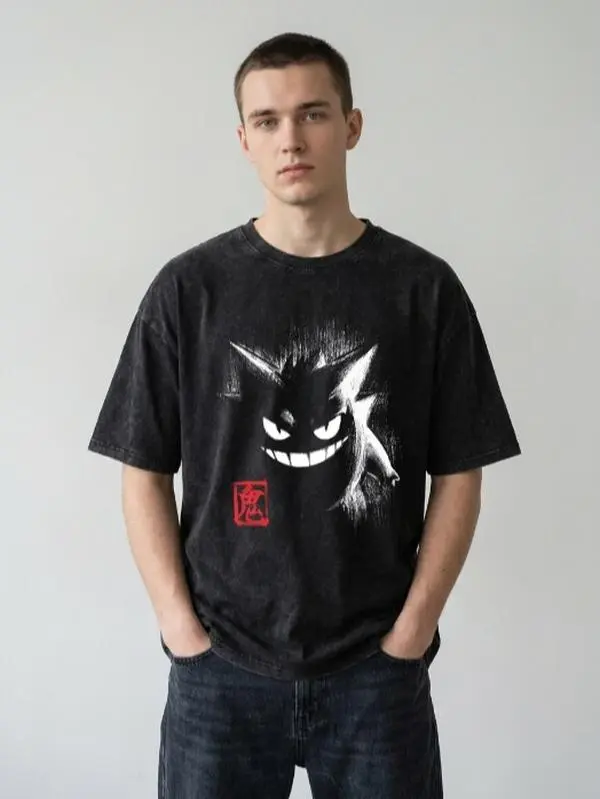 Viral Vintage Washed Shadow Monster Graphic Tee – Trendy Dark Anime Streetwear Pullover, Back to School & Halloween Gift Essential!