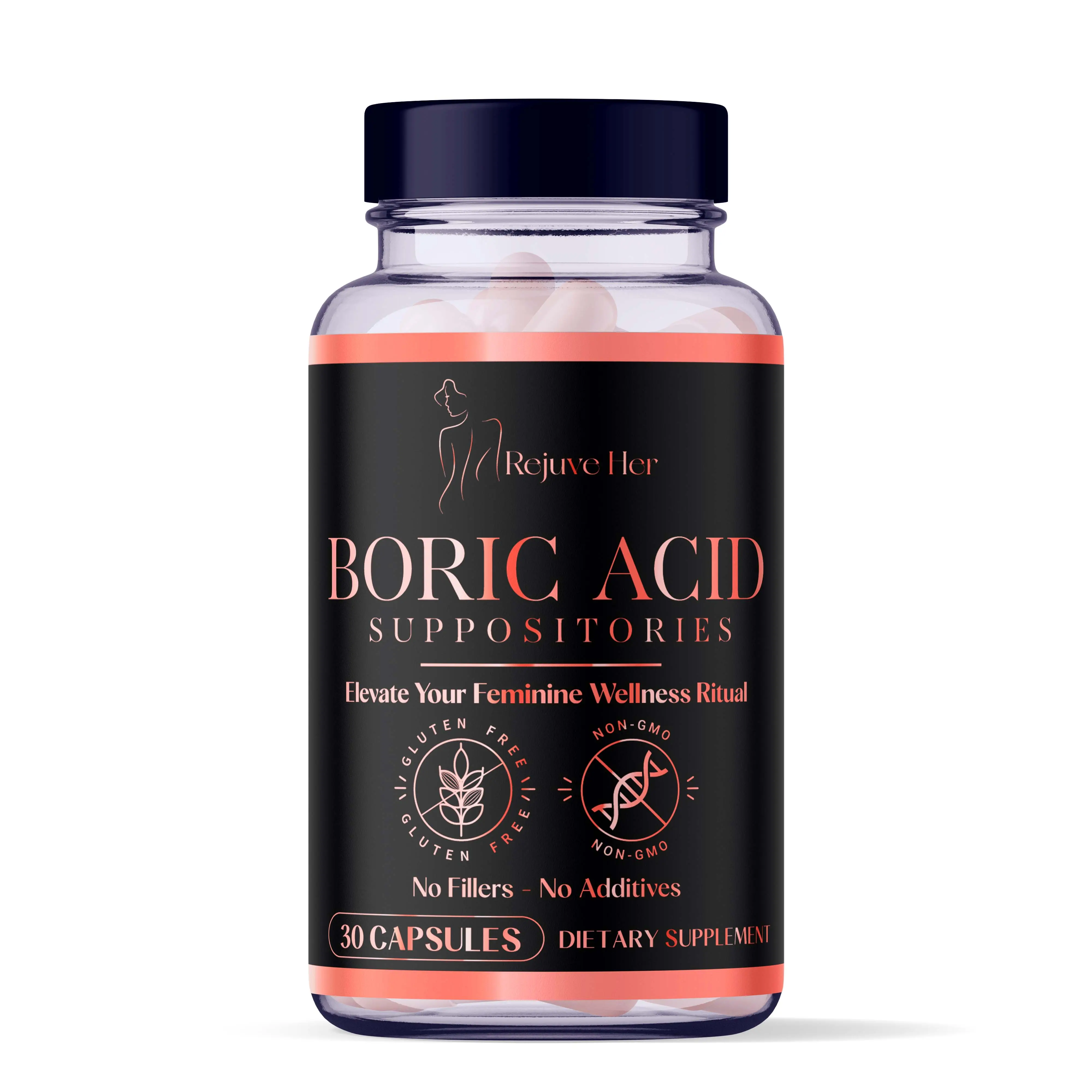 Rejuve Her Feminine Balance Capsules, 600mg Boric Acid, 30 Count, Vegan, Non-GMO, Odor & pH Support