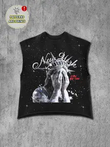 Men's Sleeveless Tank Top, Lady Liberty Graphic Print + Shiny Fabric, Gym Workout Fitness Tank Top Workout Tank Tops Streetwear Casual Wear, Trendy, Comfortable and Fitted