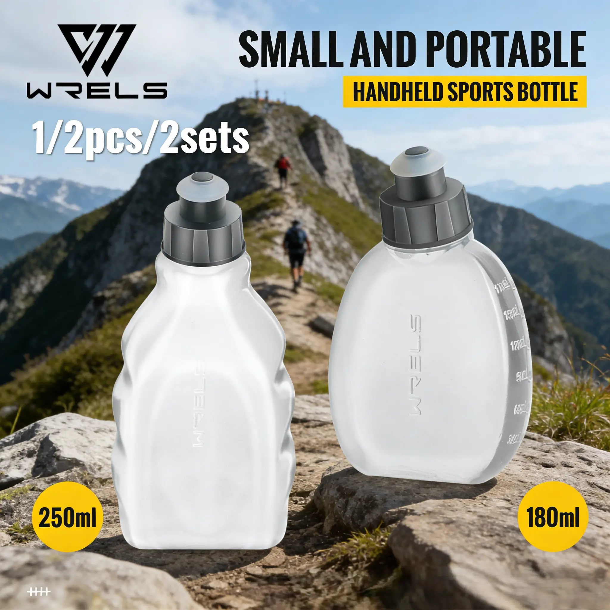 Wrels 180/250ML Outdoor Portable Waist Bag Water Bottle Set, Marathon Running Sports Fitness Hydration Flask Clips, 1pc/2pcs PP Material