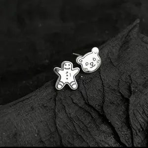 S925 silver Christmas bear gingerbread man earrings