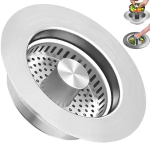 Upgraded 3 in 1 Kitchen Sink Drain Strainer & Sink Stopper,304 Stainless Steel Pop-Up Kitchen Sink Drain Strainer and Stopper Combo,Fits US Standard 3-1/2 Inch Drain, Anti-Clogging Odor Prevention